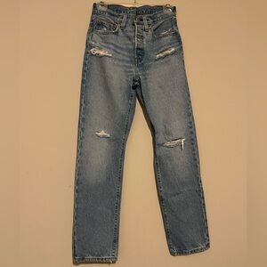 Levi's Women's 501 Distressed Straight Leg Blue Jeans size 26